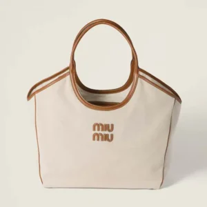 Miu Miu Women IVY Canvas and Leather Tote Bag 5BG286ACRN