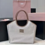 Miu Miu Women IVY Canvas and Leather Tote Bag 5BG286ACRN