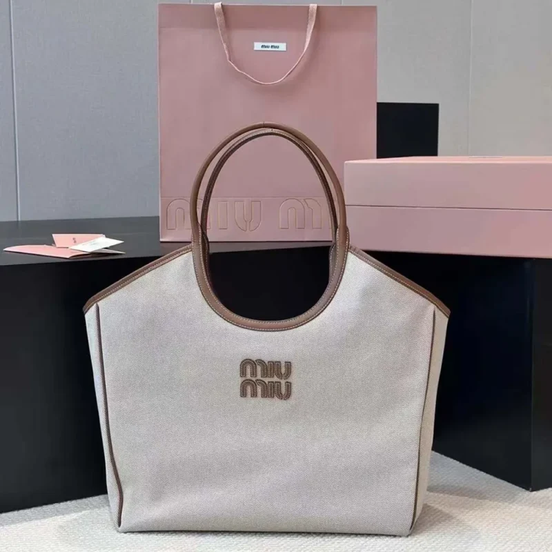 Miu Miu Women IVY Canvas and Leather Tote Bag 5BG286ACRN