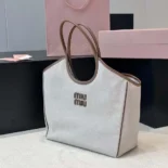 Miu Miu Women IVY Canvas and Leather Tote Bag 5BG286ACRN