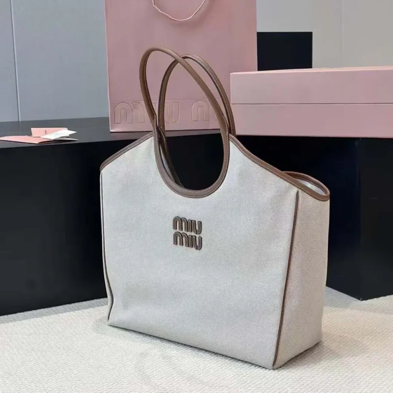 Miu Miu Women IVY Canvas and Leather Tote Bag 5BG286ACRN