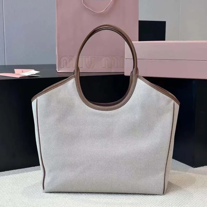 Miu Miu Women IVY Canvas and Leather Tote Bag 5BG286ACRN