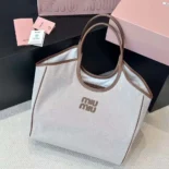 Miu Miu Women IVY Canvas and Leather Tote Bag 5BG286ACRN