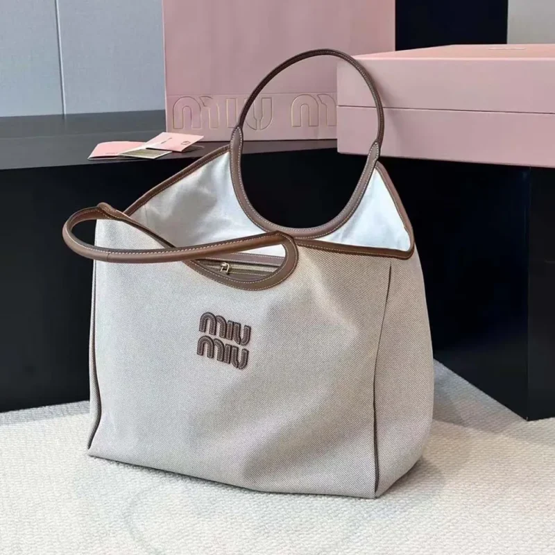 Miu Miu Women IVY Canvas and Leather Tote Bag 5BG286ACRN