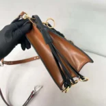 Prada Women Soft Sound Large Leather Shoulder Bag with Charms-Brown