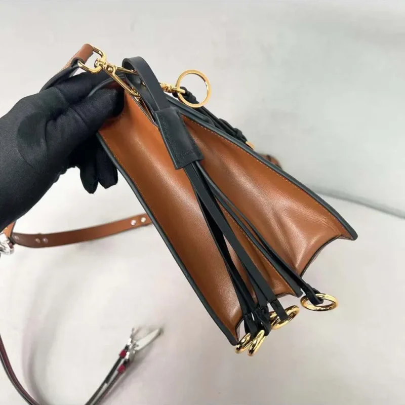 Prada Women Soft Sound Large Leather Shoulder Bag with Charms-Brown