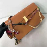 Prada Women Soft Sound Large Leather Shoulder Bag with Charms-Brown