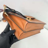 Prada Women Soft Sound Large Leather Shoulder Bag with Charms-Brown