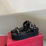 Valentino Women Rockstud Flatform Sandal in Calfskin 45MM-Black