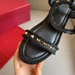 Valentino Women Rockstud Flatform Sandal in Calfskin 45MM-Black