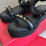 Valentino Women Rockstud Flatform Sandal in Calfskin 45MM-Black