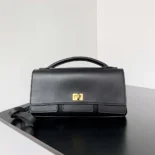 Balenciaga Women Bel Air Clutch On Strap Small in Black Smooth Calfskin