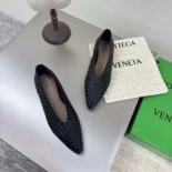 Bottega Veneta Women Sofia Ballerina in Padded Intreccio Leather-Black