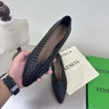 Bottega Veneta Women Sofia Ballerina in Padded Intreccio Leather-Black