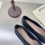 Bottega Veneta Women Sofia Ballerina in Padded Intreccio Leather-Black