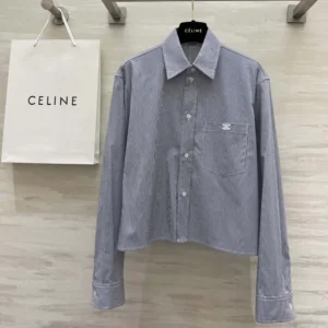Celine Men Cropped Shirt in Striped Cotton and Silk 2C837830W