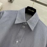 Celine Men Cropped Shirt in Striped Cotton and Silk 2C837830W