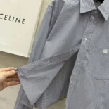 Celine Men Cropped Shirt in Striped Cotton and Silk 2C837830W