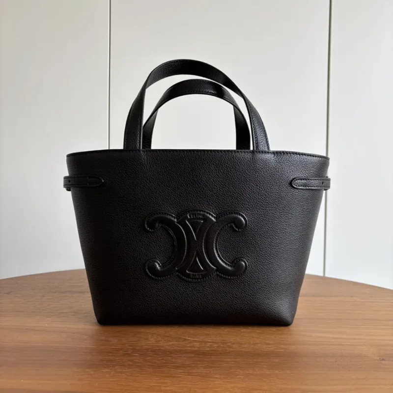 Celine Unisex Mini Cabas Anais Cuir Triomphe in Grained Calfskin-Black 118613ENY