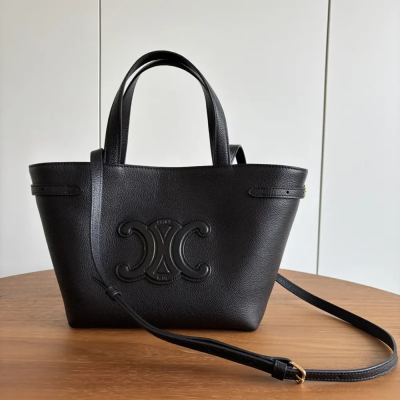 Celine Unisex Mini Cabas Anais Cuir Triomphe in Grained Calfskin-Black 118613ENY