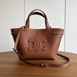 Celine Unisex Mini Cabas Anais Cuir Triomphe in Grained Calfskin-Brown 118613ENY