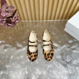 Celine Women Les Ballerines Celine Double Strap Ballerina in leopard Printed Hairy Calfskin