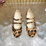 Celine Women Les Ballerines Celine Double Strap Ballerina in leopard Printed Hairy Calfskin