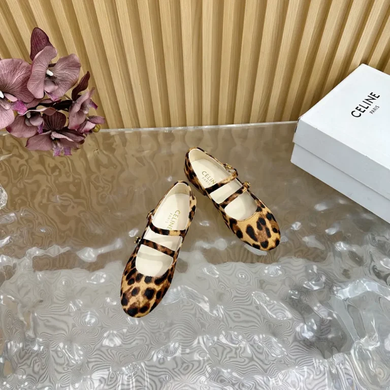 Celine Women Les Ballerines Celine Double Strap Ballerina in leopard Printed Hairy Calfskin
