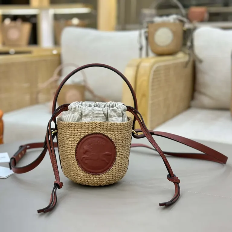 Chloe Women Mini Horse Medal Basket Bag in Natural Fibers-Brown