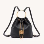 Chloe Women Small Bracelet Backpack in Grained Leather-Black