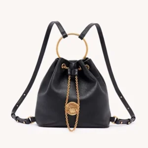 Chloe Women Small Bracelet Backpack in Grained Leather-Black
