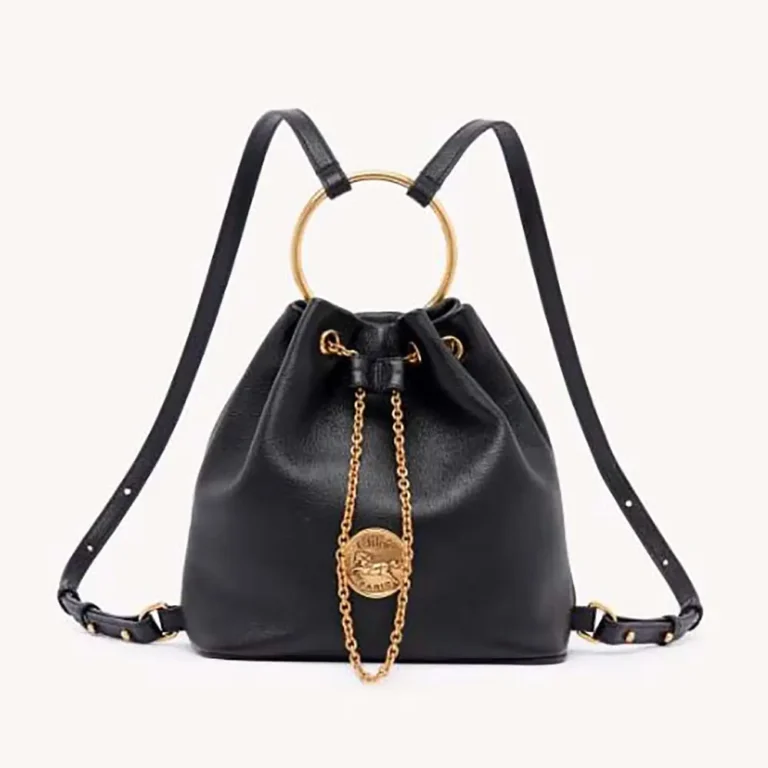 Chloe Women Small Bracelet Backpack in Grained Leather-Black