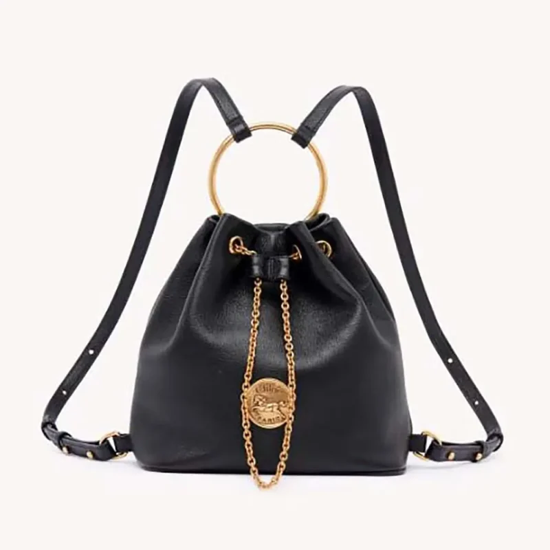 Chloe Women Small Bracelet Backpack in Grained Leather-Black