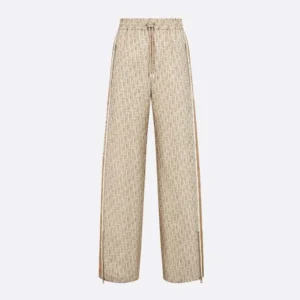 Dior Men Flared Pants Beige Technical Jacquard Taffeta with Dior Oblique Motif