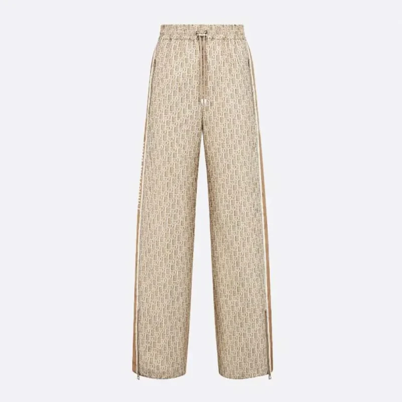 Dior Men Flared Pants Beige Technical Jacquard Taffeta with Dior Oblique Motif