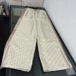 Dior Men Flared Pants Beige Technical Jacquard Taffeta with Dior Oblique Motif