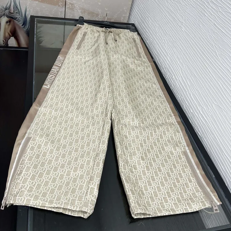 Dior Men Flared Pants Beige Technical Jacquard Taffeta with Dior Oblique Motif