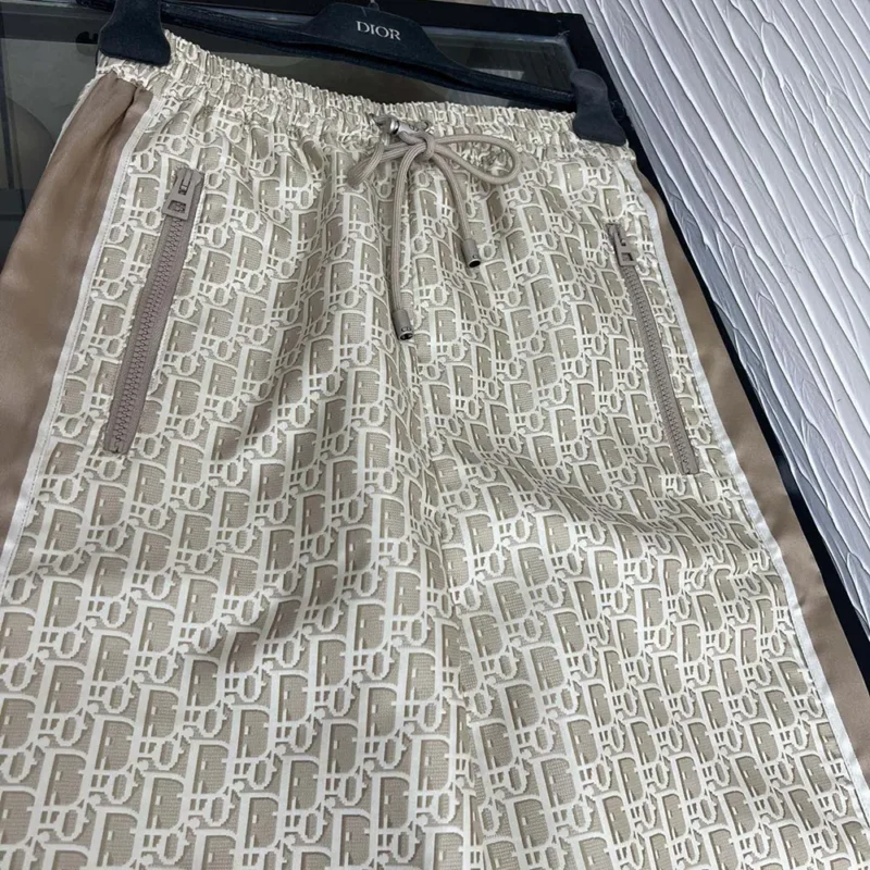 Dior Men Flared Pants Beige Technical Jacquard Taffeta with Dior Oblique Motif