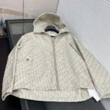 Dior Men Hooded Jacket Beige Technical Jacquard Taffeta with Dior Oblique Motif