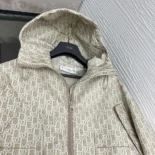 Dior Men Hooded Jacket Beige Technical Jacquard Taffeta with Dior Oblique Motif