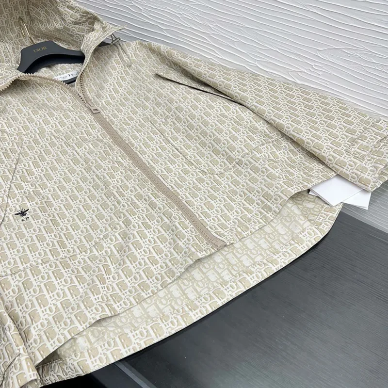 Dior Men Hooded Jacket Beige Technical Jacquard Taffeta with Dior Oblique Motif