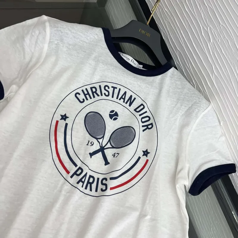 Dior Men Vibe T-Shirt White Cotton and Linen Jersey with Three-Tone Signature