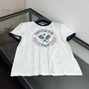 Dior Men Vibe T-Shirt White Cotton and Linen Jersey with Three-Tone Signature