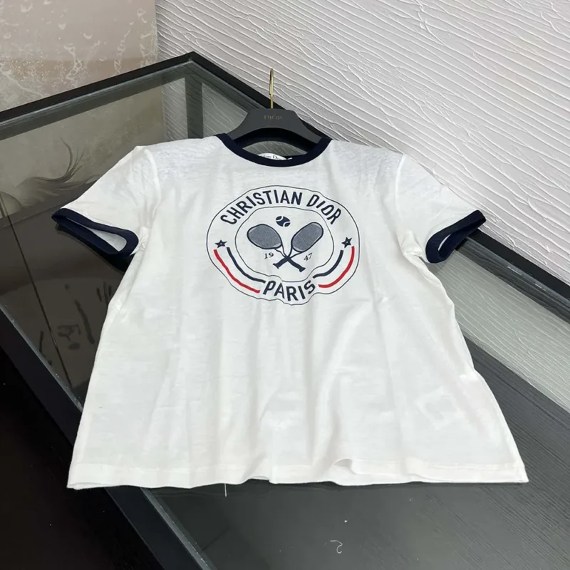 Dior Men Vibe T-Shirt White Cotton and Linen Jersey with Three-Tone Signature