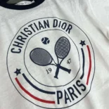 Dior Men Vibe T-Shirt White Cotton and Linen Jersey with Three-Tone Signature