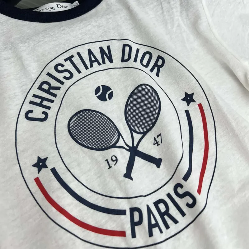 Dior Men Vibe T-Shirt White Cotton and Linen Jersey with Three-Tone Signature