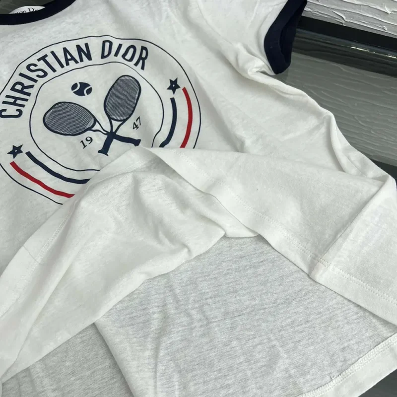 Dior Men Vibe T-Shirt White Cotton and Linen Jersey with Three-Tone Signature