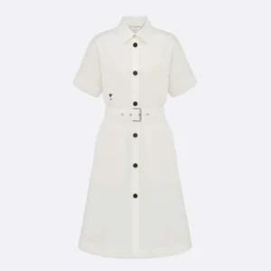 Dior Women Belted Shirtdress Ecru Cotton and Silk Poplin 451R72A3124