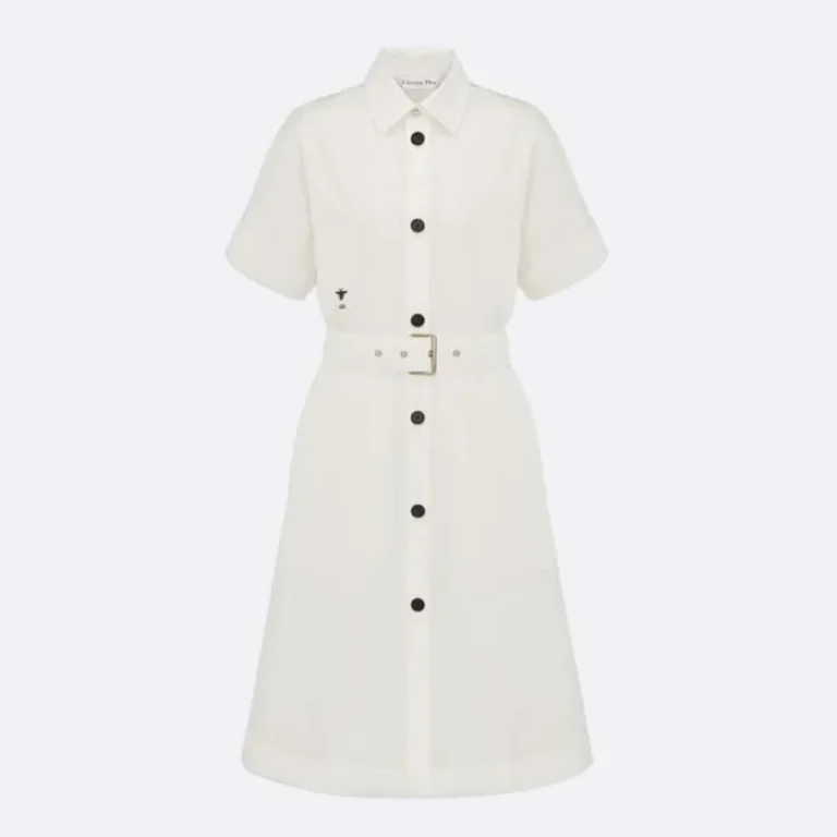 Dior Women Belted Shirtdress Ecru Cotton and Silk Poplin 451R72A3124