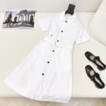 Dior Women Belted Shirtdress Ecru Cotton and Silk Poplin 451R72A3124